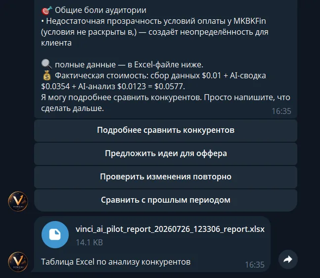 Готовый результат: прозрачная фактическая стоимость прогона и вложенный файл отчёта Excel